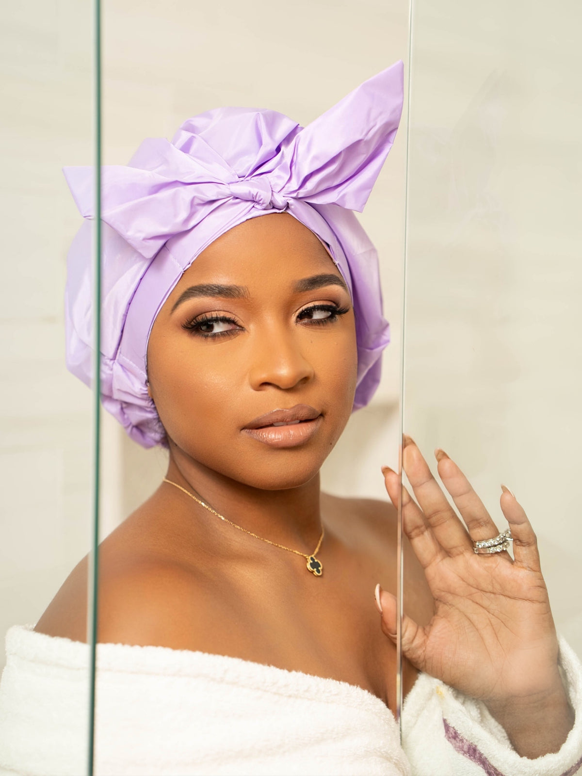 Lavender Bow Tie Shower Cap